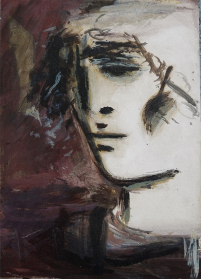 volto femminile<br>olio su tavola<br>25x35   01-1969<br>
				(628)
