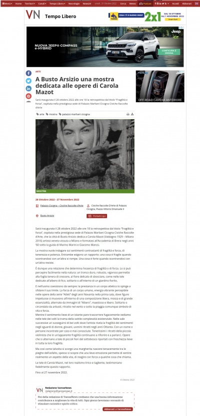www.varesenews.it - A Busto Arsizio una mostra dedicata alle opere di Carola Mazot