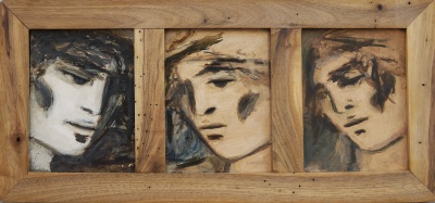 trittico degli sguardi<br>olio su tavola<br>60x24   01-1972<br>
				(254)